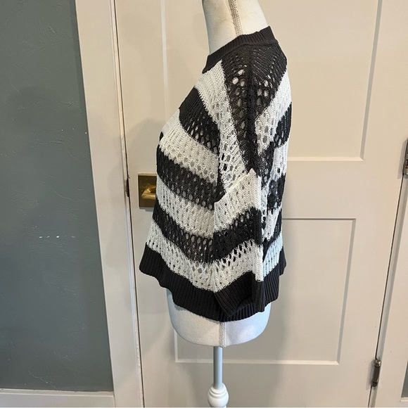 Madewell Relaxed Open Stitch White & Gray Striped Sweater Tee medium - Picture 6 of 12